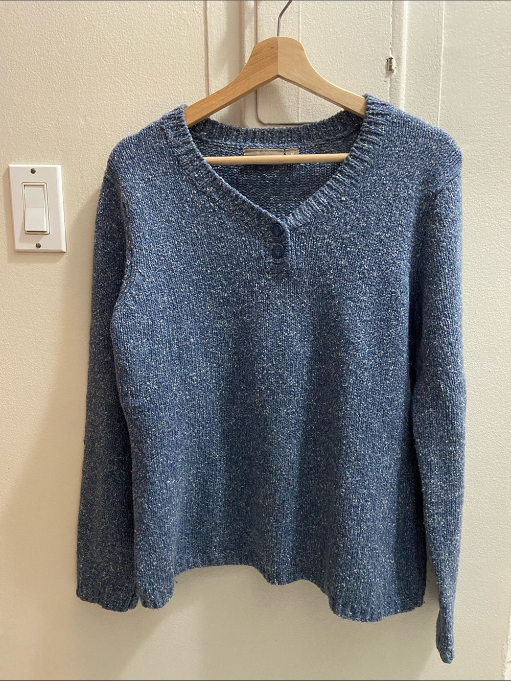 croft & barrow Blue Heathered V-Neck Button Pullover